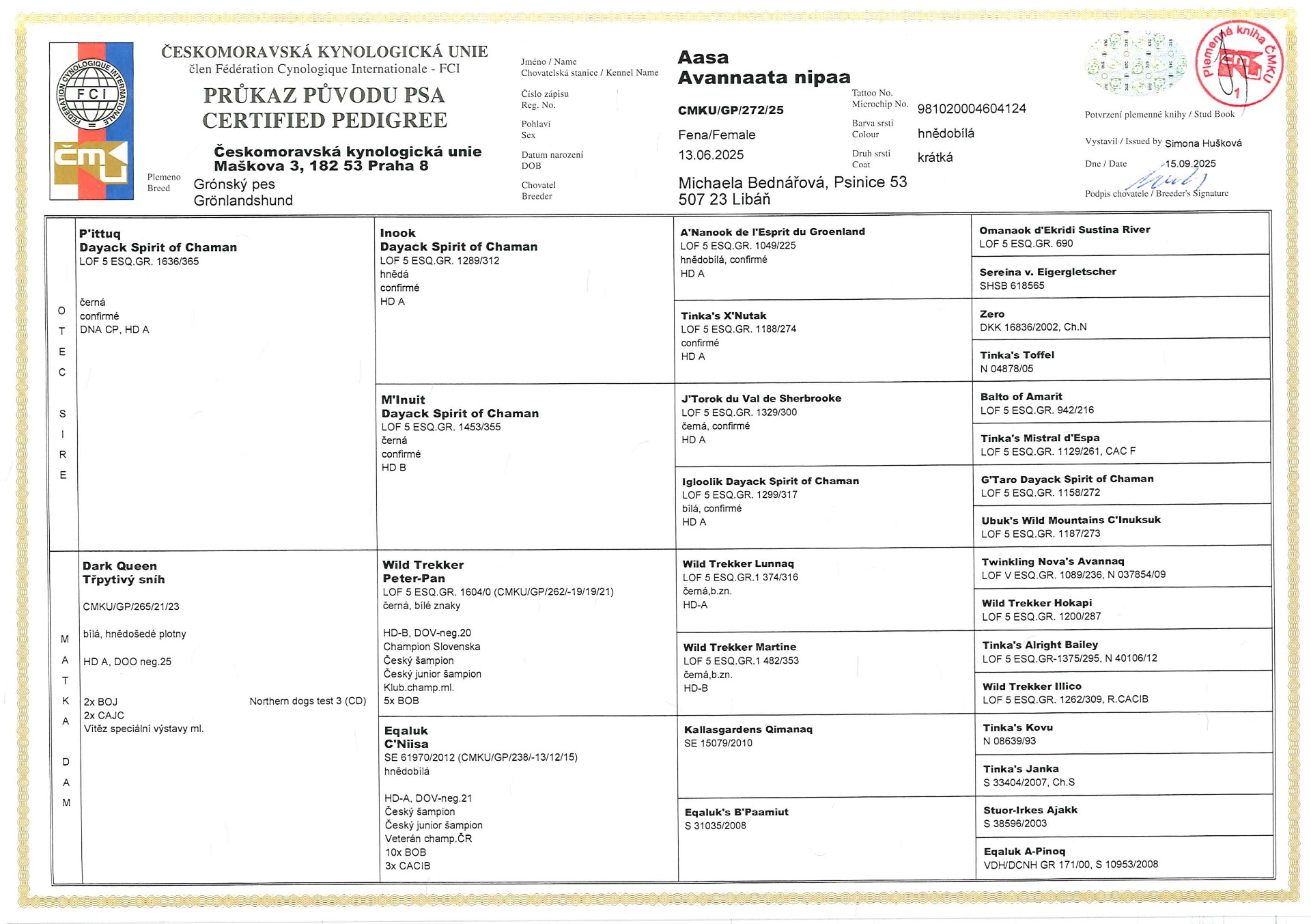 PRŮKAZ PŮVODU / PEDIGREE